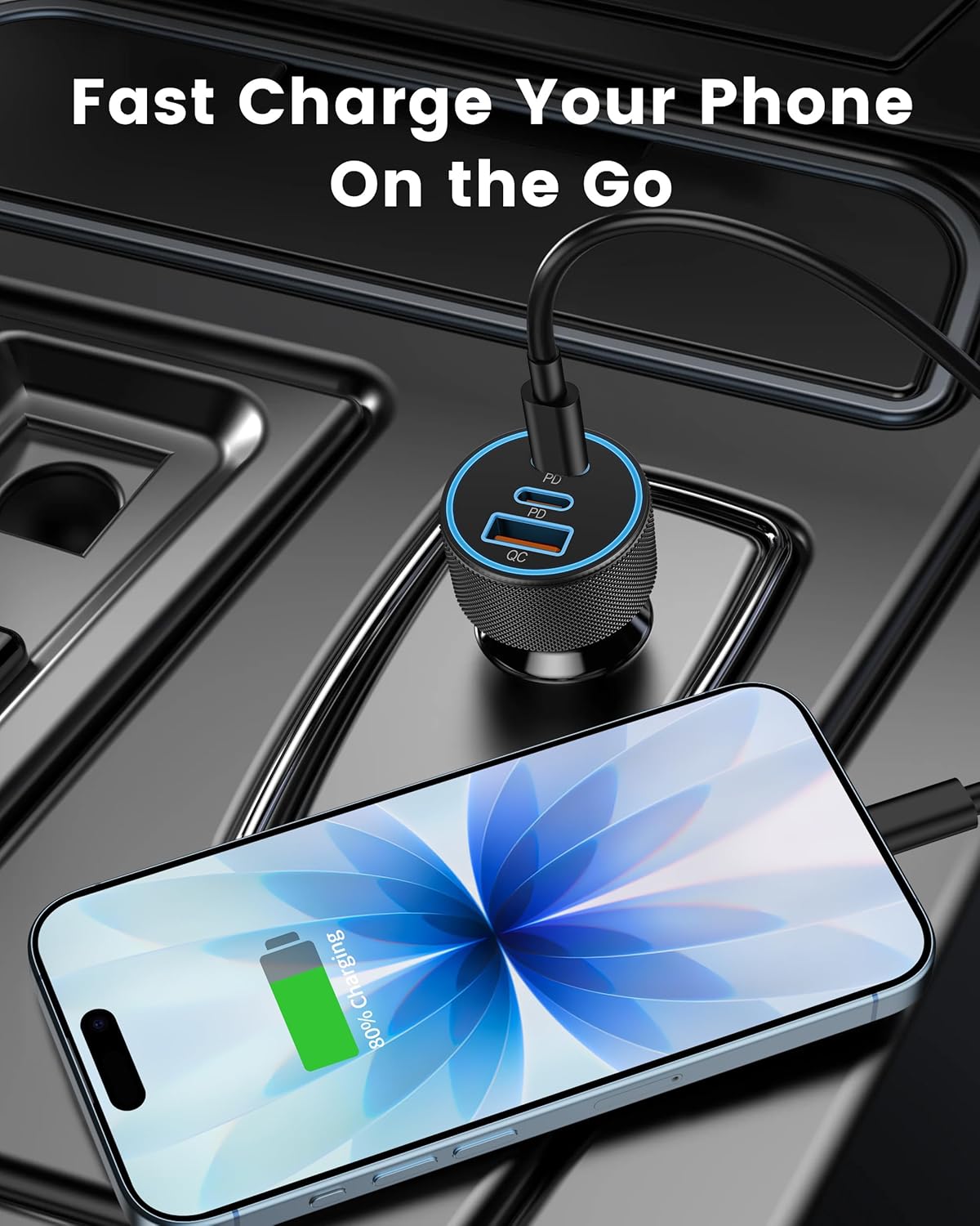 Car Charger USB C, 3-Port 67W Dual USB-C & USB-A Car Phone Charger Accessories Power Adapter Fast Charging Cigarette