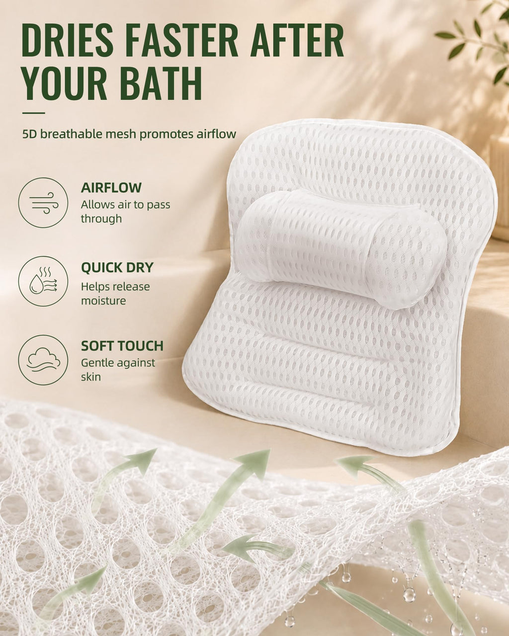 Bath Pillow for Tub, Bathtub Pillow for Head & Neck Support