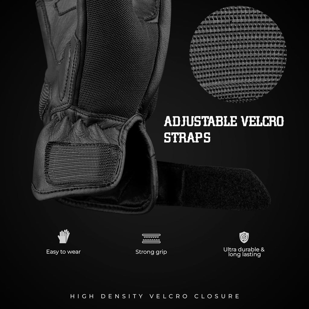 Motorcycle Gloves - Premium Leather Perforated Motorcycle Gloves for Men with Knuckle Protection | Touchscreen