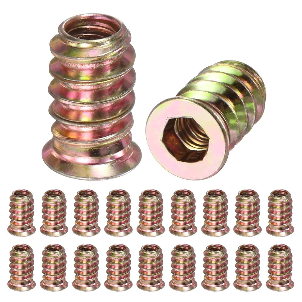 M METERXITY 20-Pack Threaded Inserts for Wood M5x15mm Gold Tone