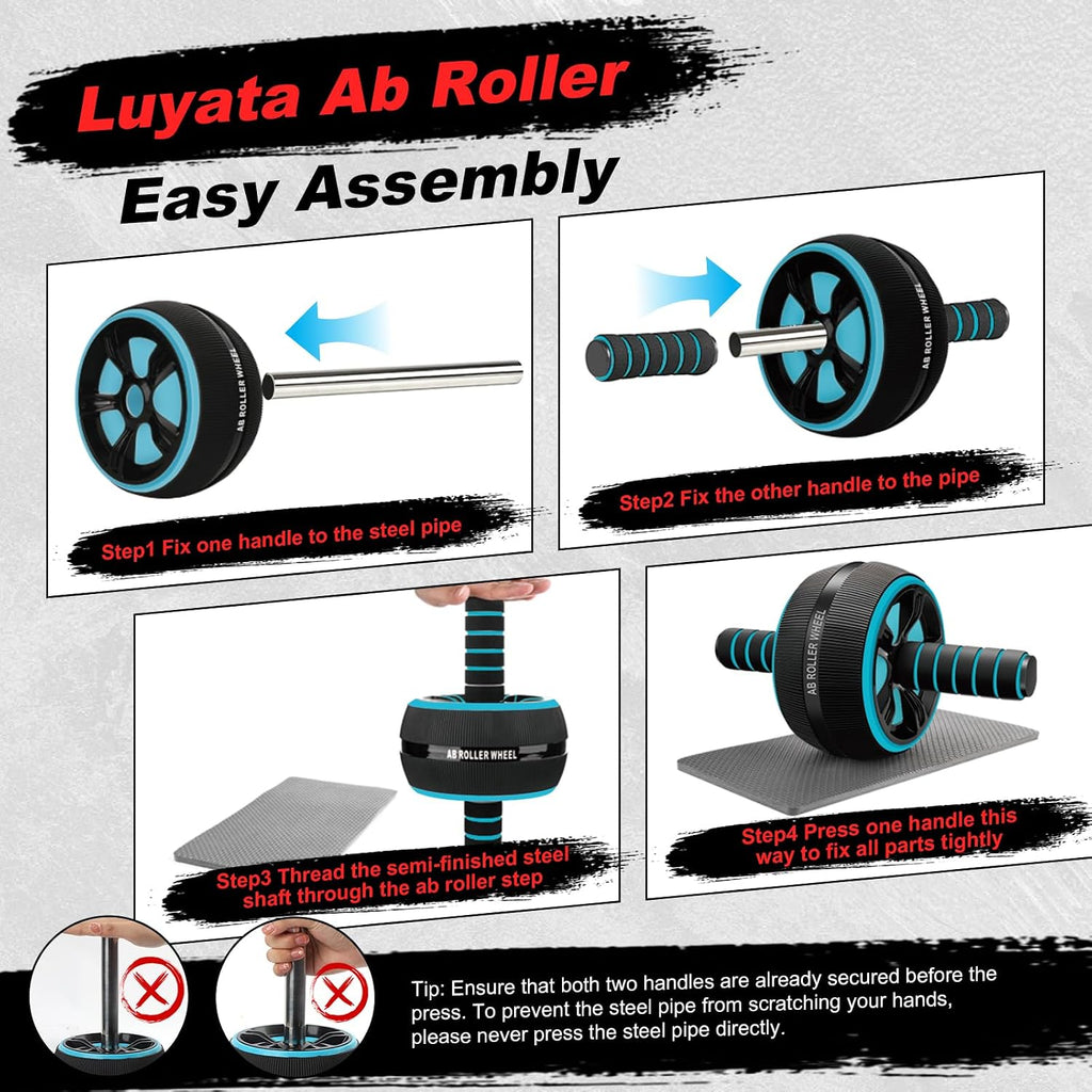 Ab Roller Wheel, 10-In-1 Ab Exercise Wheels Kit with Resistance Bands, Knee Mat, Jump Rope, Push-Up Bar - Home Gym
