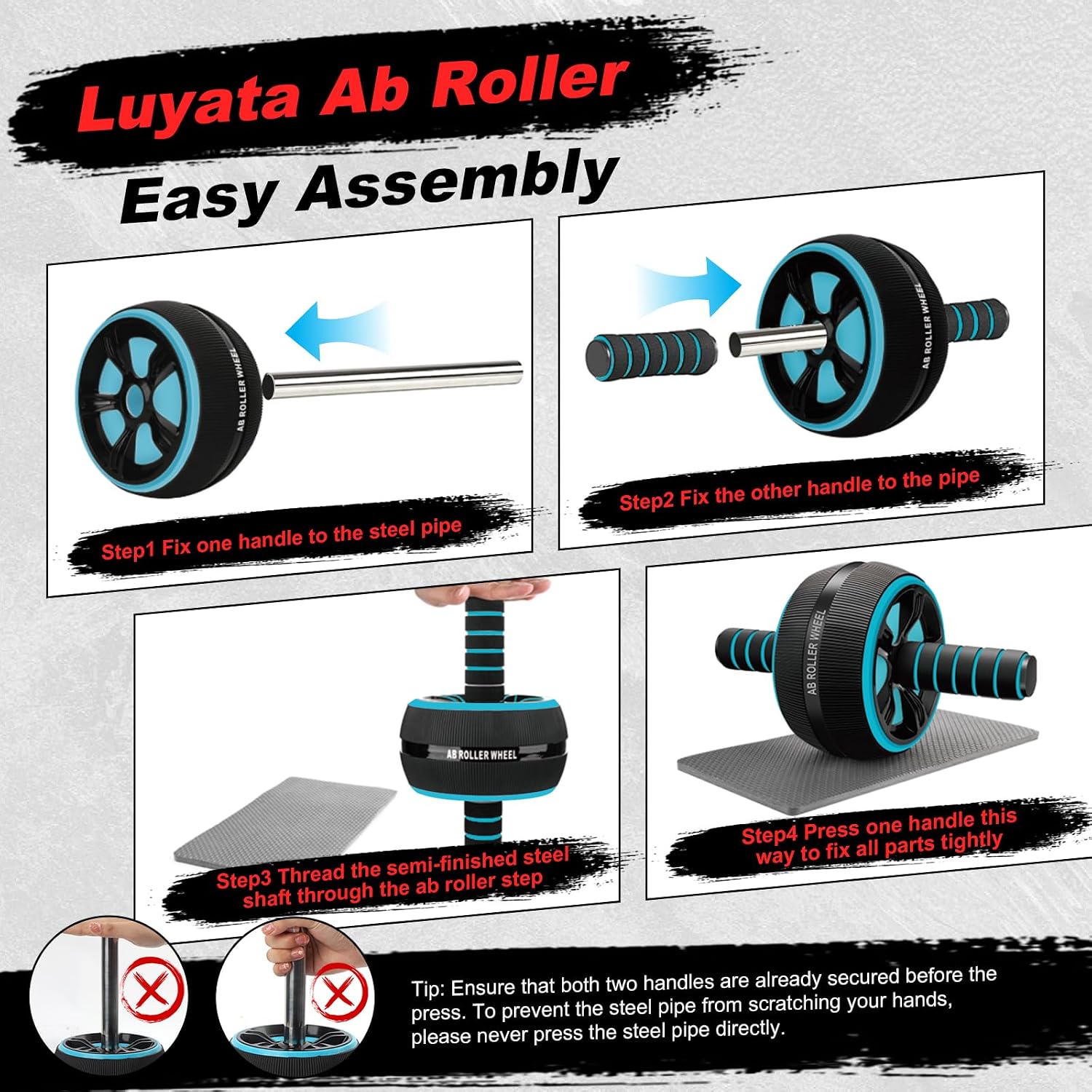 Ab Roller Wheel, 10-In-1 Ab Exercise Wheels Kit with Resistance Bands, Knee Mat, Jump Rope, Push-Up Bar - Home Gym