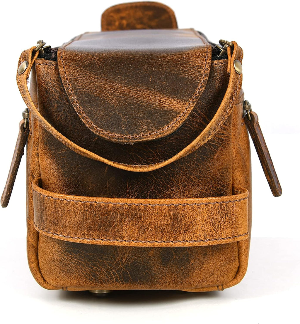 Leather Toiletry Bag for Men 9 Inch | Grooming Travel Kit | With Waterproof Lining | By Aaron Leather Goods (Raven Tan)