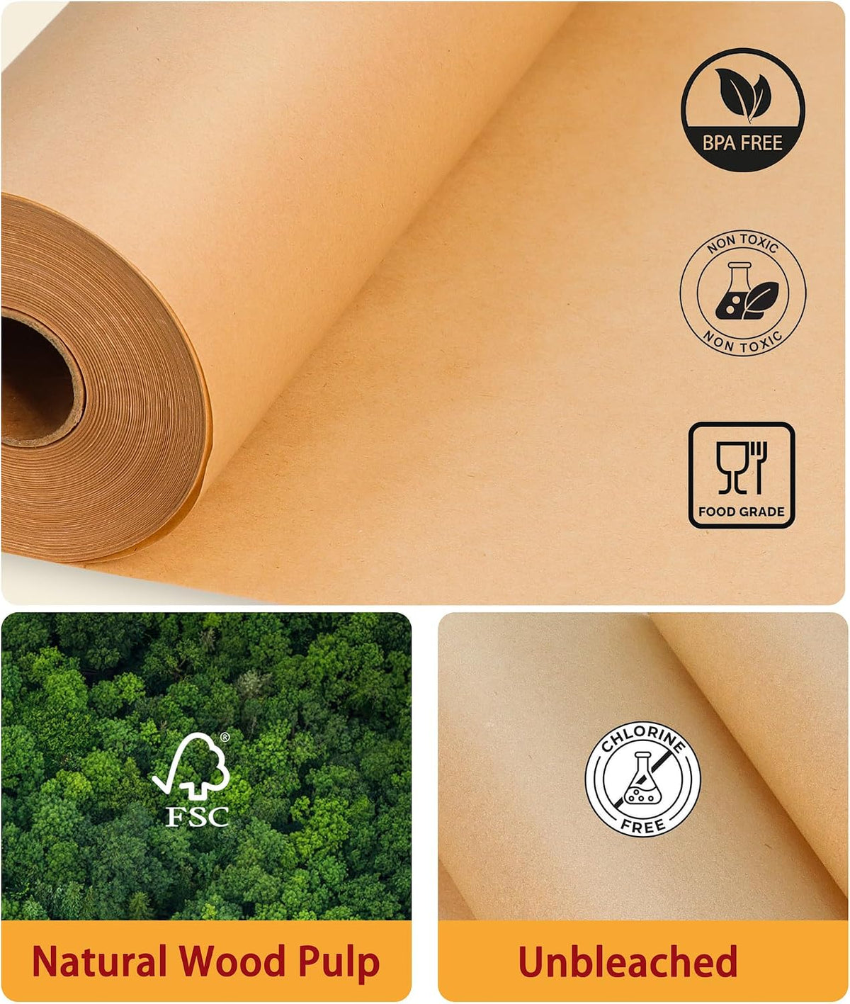 Unbleached Parchment Paper Roll, Non-Stick, 300 Ft x 12 In - 300 Sq. Ft.