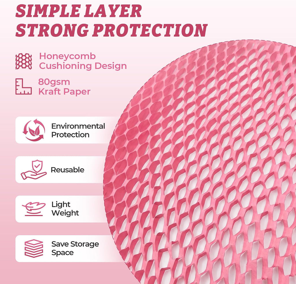 Honeycomb Packing Paper Eco-Friendly: 12" x 100' for Moving Packing | Pink Paper Wrap, Expands to 160', Bubble Wrap