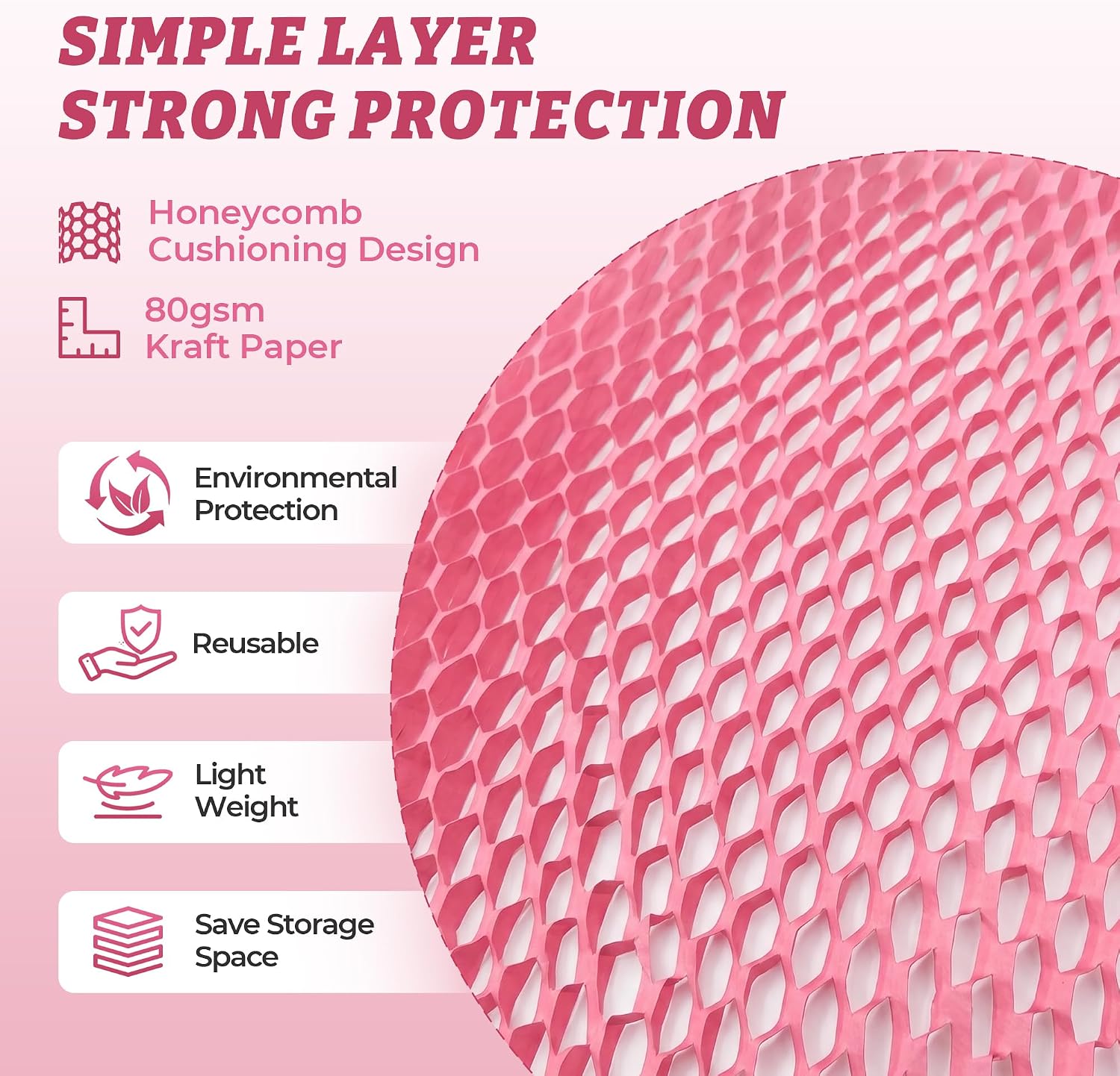 Honeycomb Packing Paper Eco-Friendly: 12" x 100' for Moving Packing | Pink Paper Wrap, Expands to 160', Bubble Wrap