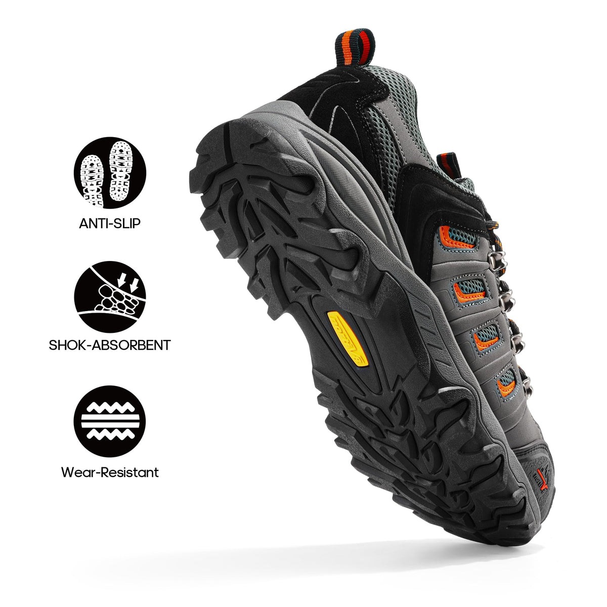 Men's Waterproof Hiking Shoes Leather,Black/Grey/Orange-Pu,10.5