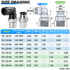 TAILONZ 1/2" x 1/2" NPT Push to Connect Straight & Elbow Fitting Kit 4Pcs