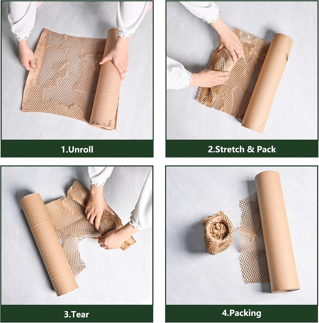 18" x 200ft Large Honeycomb Packing Paper Roll, Eco Friendly Bubble Cushioning Wrap Paper with 30 Fragile Stickers