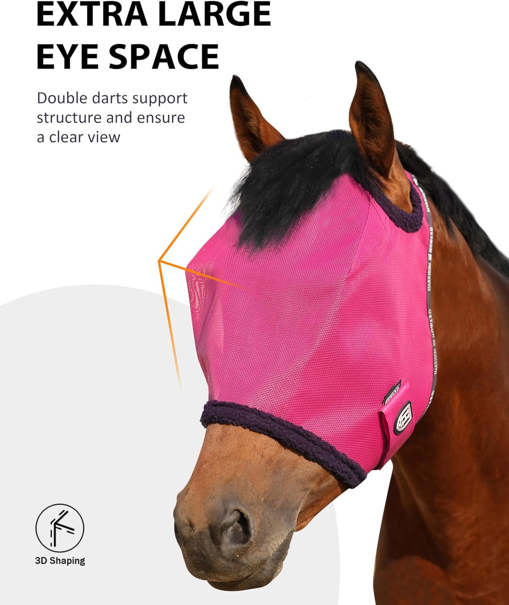 All Round Mesh Horse Fly Mask UV Protective with Fleece Padded Edging Magenta L