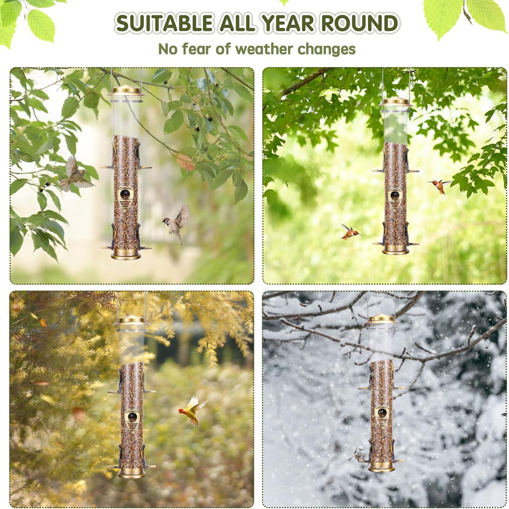 Metal Bird Feeder Tube Hanging Wild Bird Seed Feeder Aluminum Six Port Bird Feeders,1.4 mm Extra Thick Solid Tube
