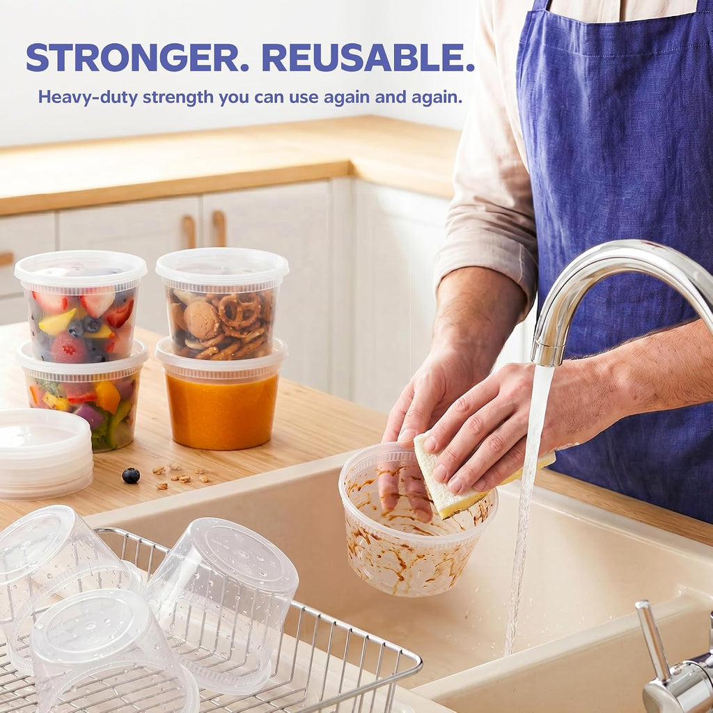 16 oz Plastic Deli Containers with Lids [48 Sets] Food Storage