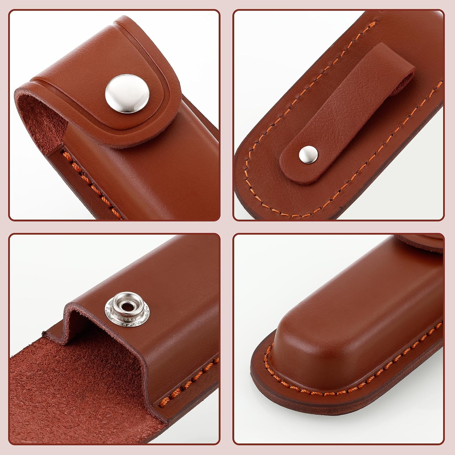 Pocket Knife Sheath, 4" Folding Pocket EDC Knife Case, Portable Pouch Knife Leather Holster with Snap Closure and