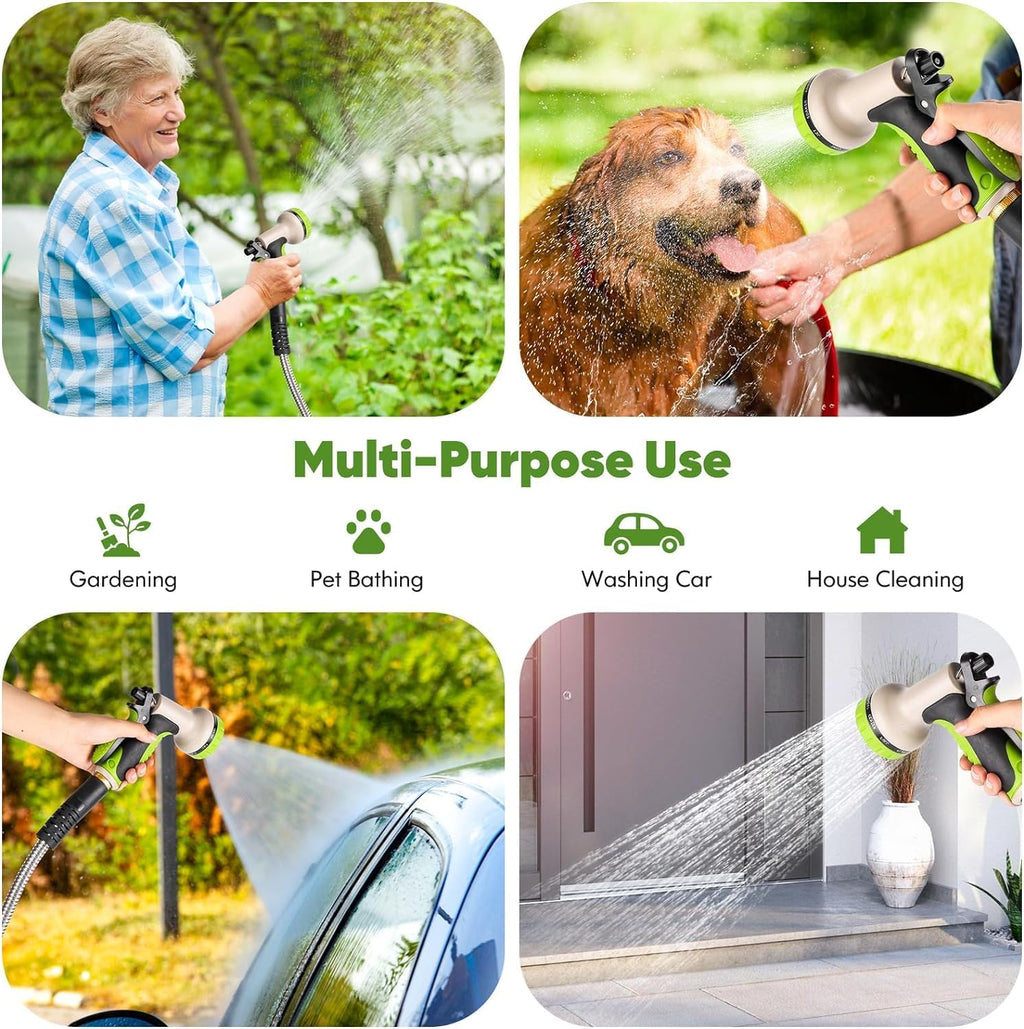 Garden Hose 50 ft, Stainless Steel Water Hose with 10 Function Nozzle Flexible, Heavy Duty, Lightweight, No-Kink, Pet