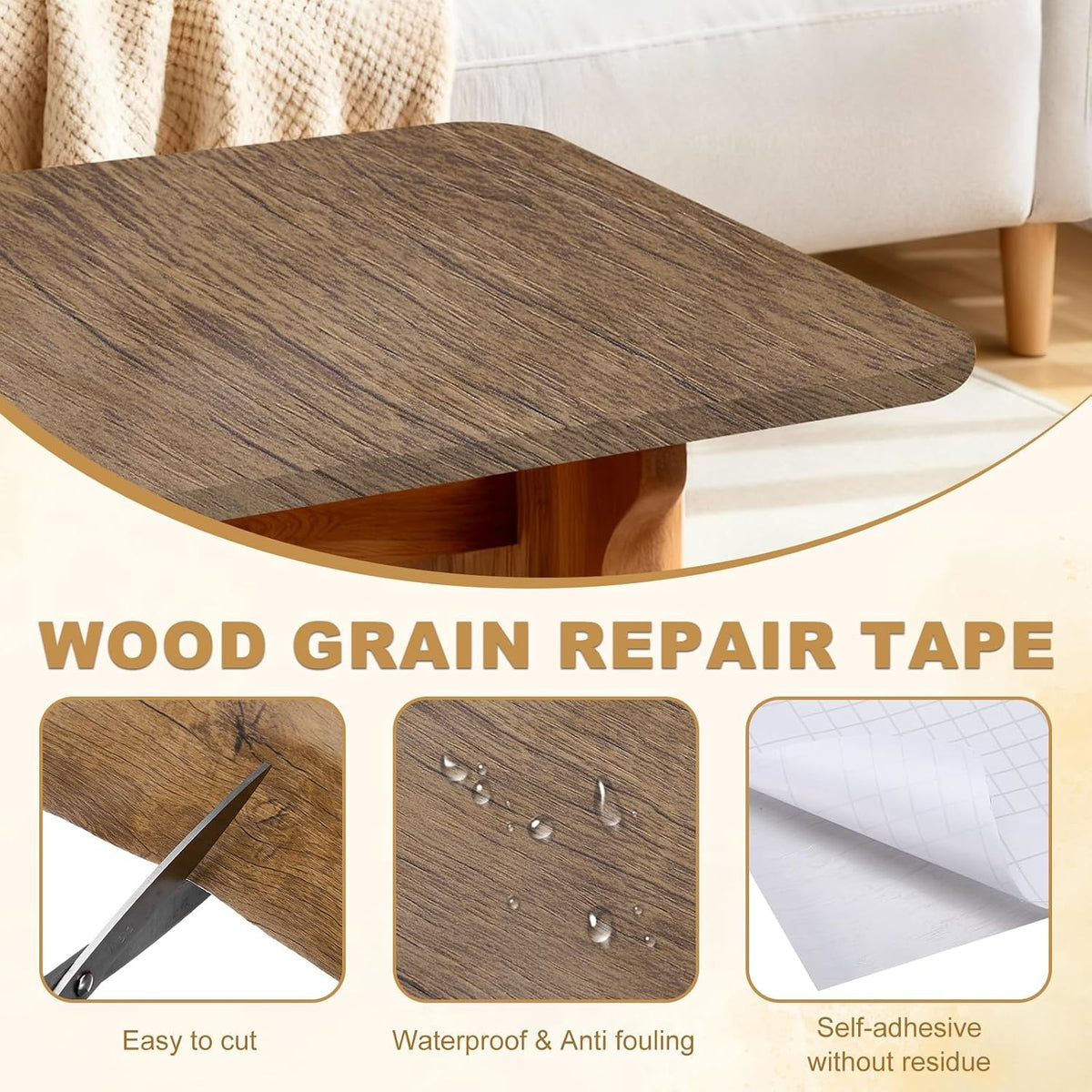 Wood Grain Repair Tape 12" x33ft Self-Adhesive Repair Patch
