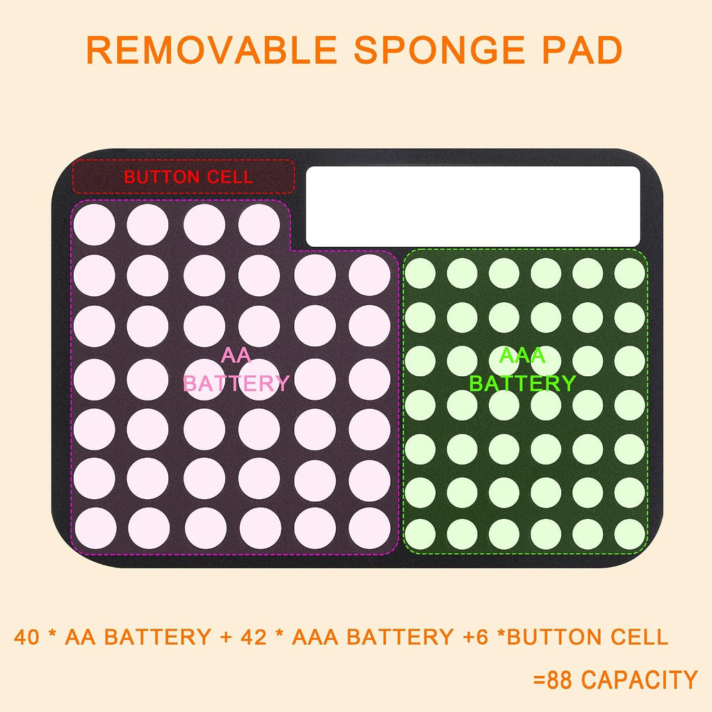 Battery Organizer Storage Case with Tester for AAA AA Button Cells, 88 Pack | with Mesh Bag & Handle, Fireproof
