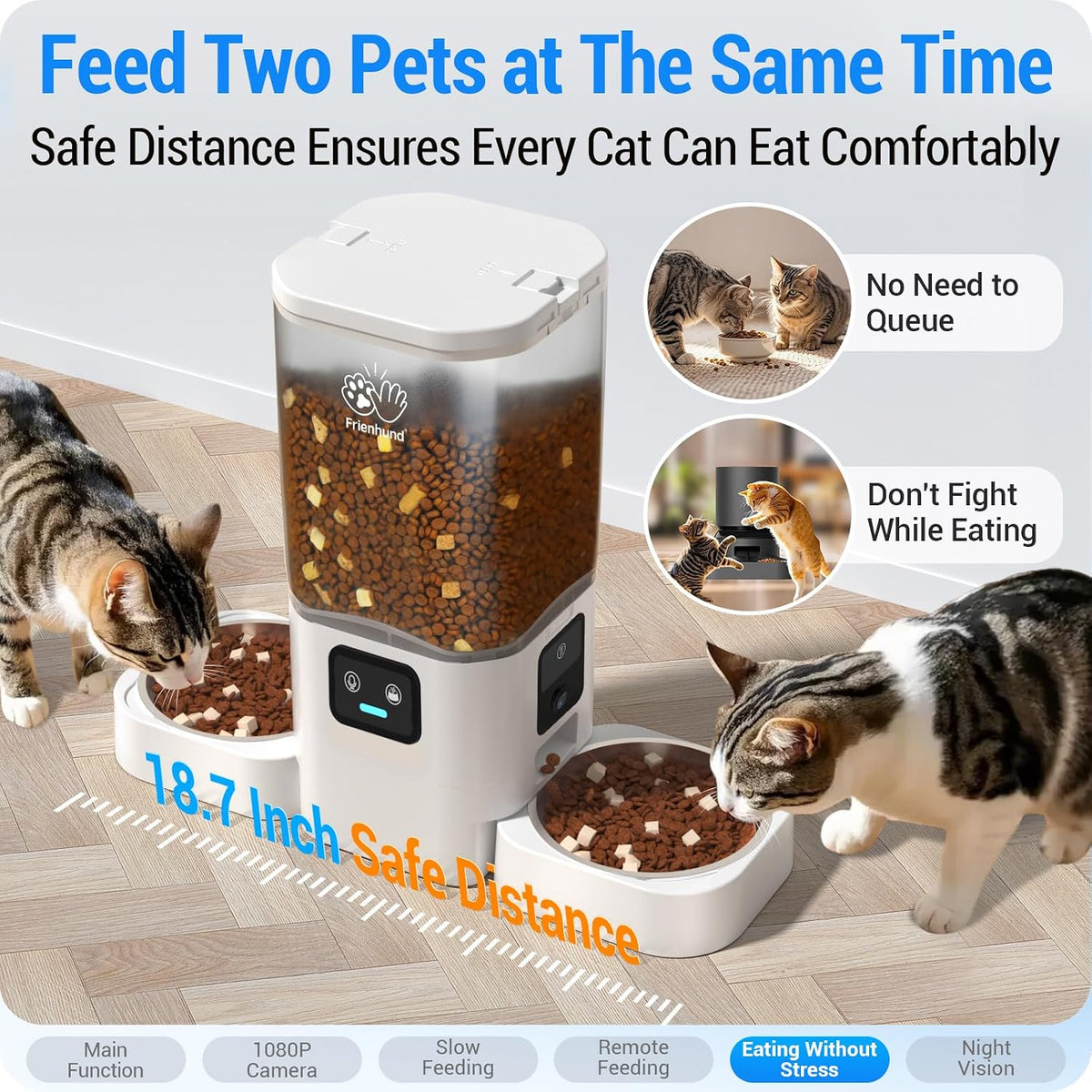 Automatic Cat Feeder with Two 1080P Camera for 2 Cats: 7L Automatic Dog Feeder with Night Vision & Slow Feed, 5G WiFi
