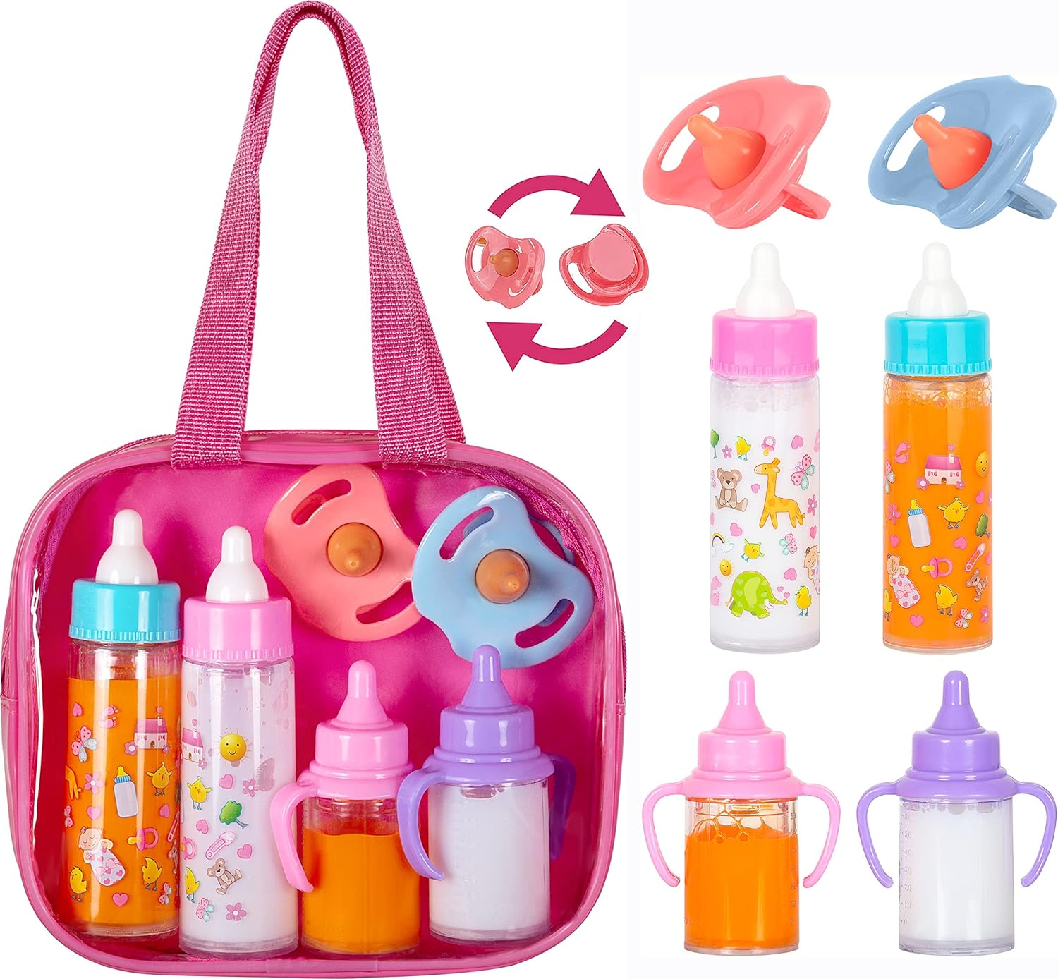 My Sweet Baby Disappearing Doll Feeding Set, Baby Care 6 Piece Doll Feeding Set - for Toy Stroller | 2 Milk & Juice