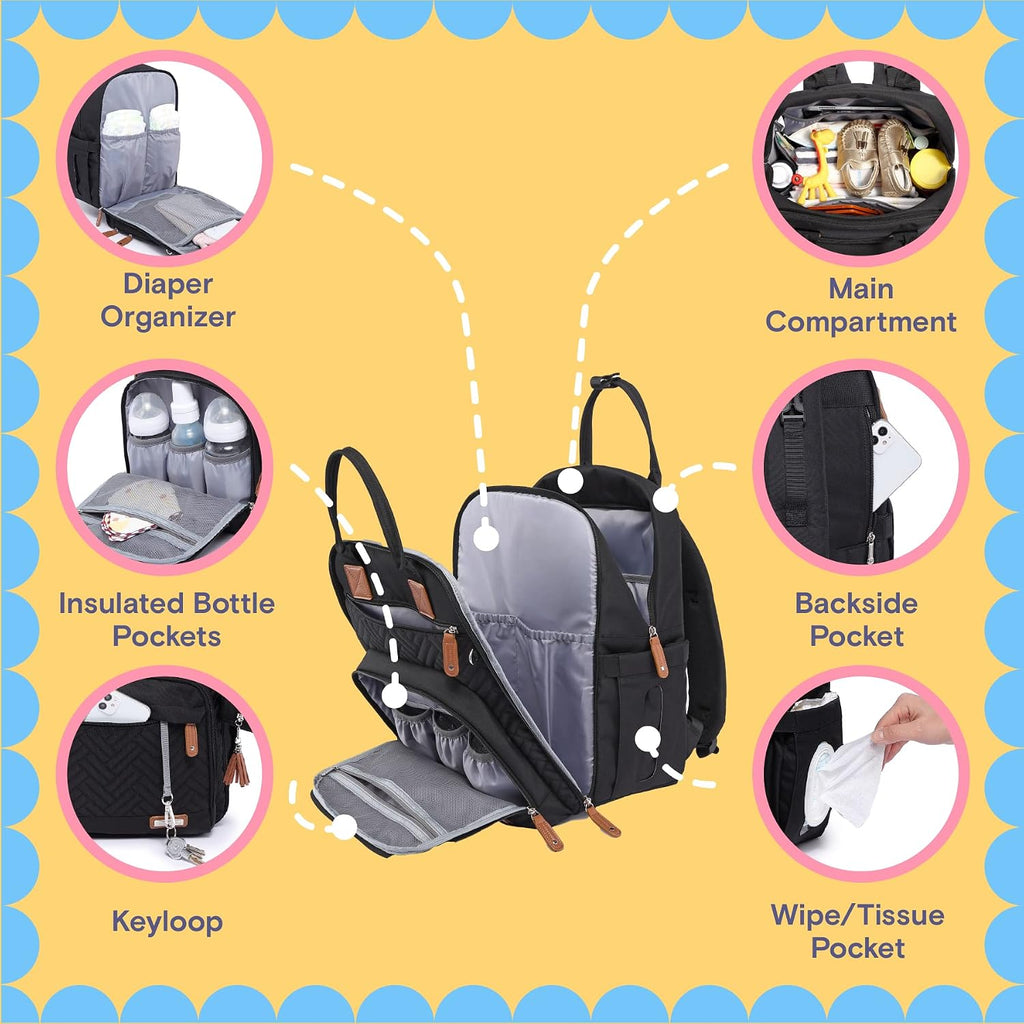 Diaper Bag Backpack, 4 in 1 kit Large Unisex Baby Bags for Boys Girls, Waterproof Travel Back Pack with Pouch