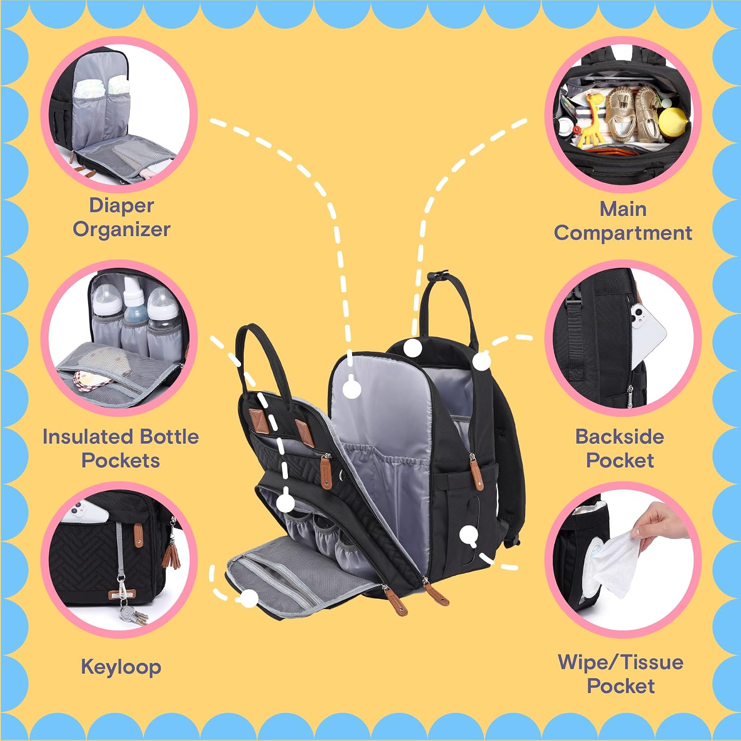 Diaper Bag Backpack, 4 in 1 kit Large Unisex Baby Bags for Boys Girls, Waterproof Travel Back Pack with Pouch