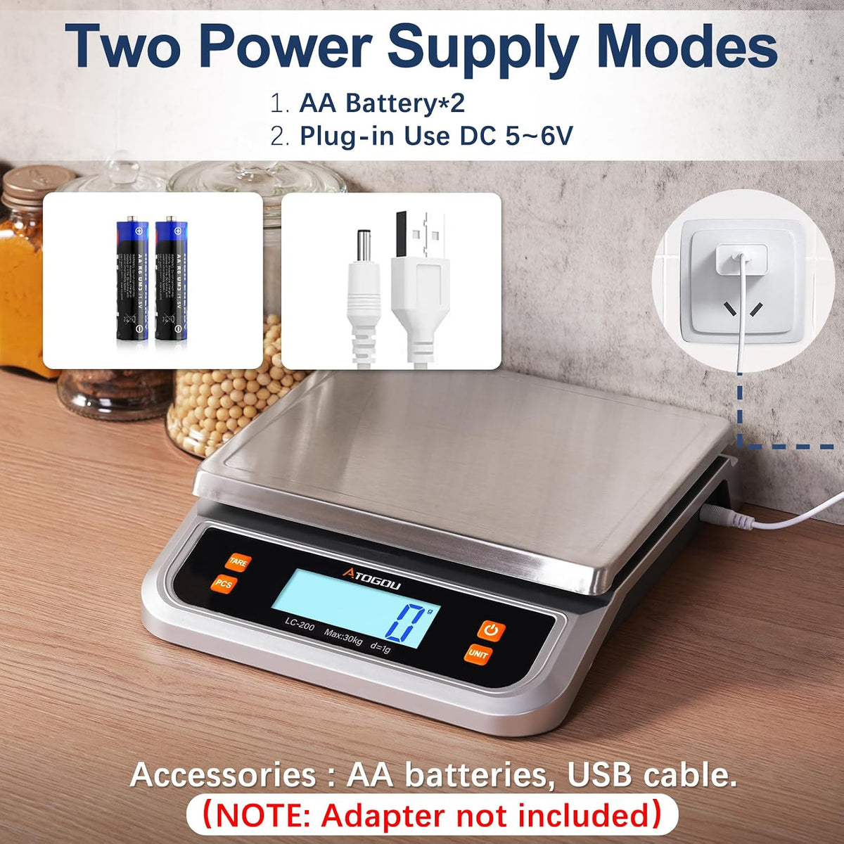 66lb Food Scale, Commercial Kitchen Scale Plug-in Usable