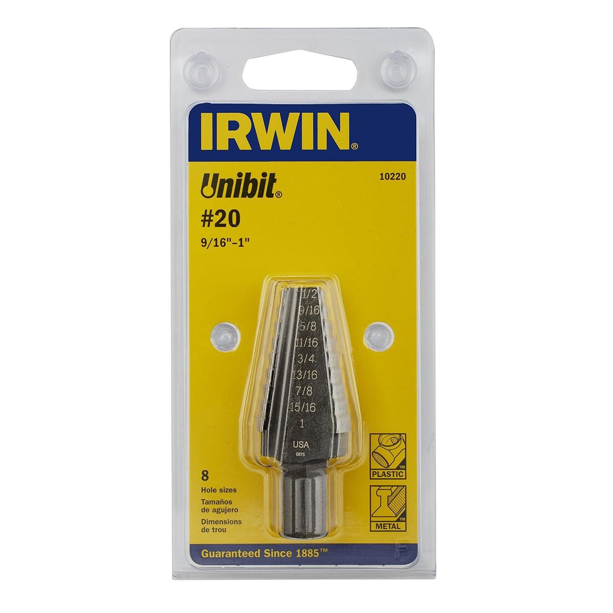 Irwin Tools Unibit #20 9/16-Inch to 1-Inch Step-Drill Bit, 1/2-Inch Shank (10220)