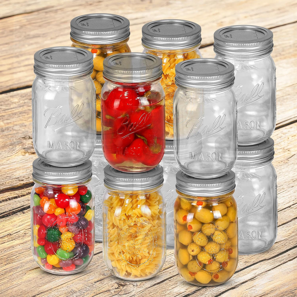 Regular Mouth Mason Jars 16 oz. (12 Pack) - Pint Size Jars with Airtight Lids and Bands for Canning, Fermenting