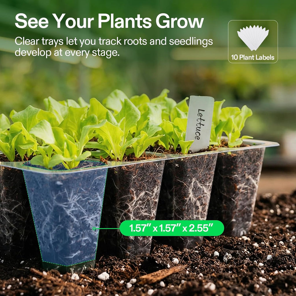 VIVOSUN 12-Pack Seed Starter Trays, 144-Cell Starter Kit with Humidity Dome | Flat Reusable Plant Germination Trays