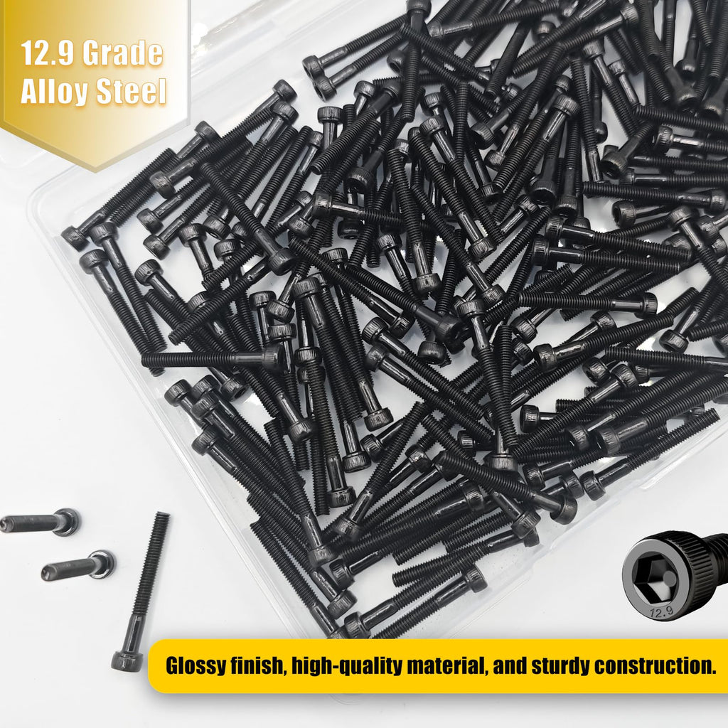 M3x25mm Screws 210pcs Hex Socket Cap 12.9 Steel Black Zinc Half Thread