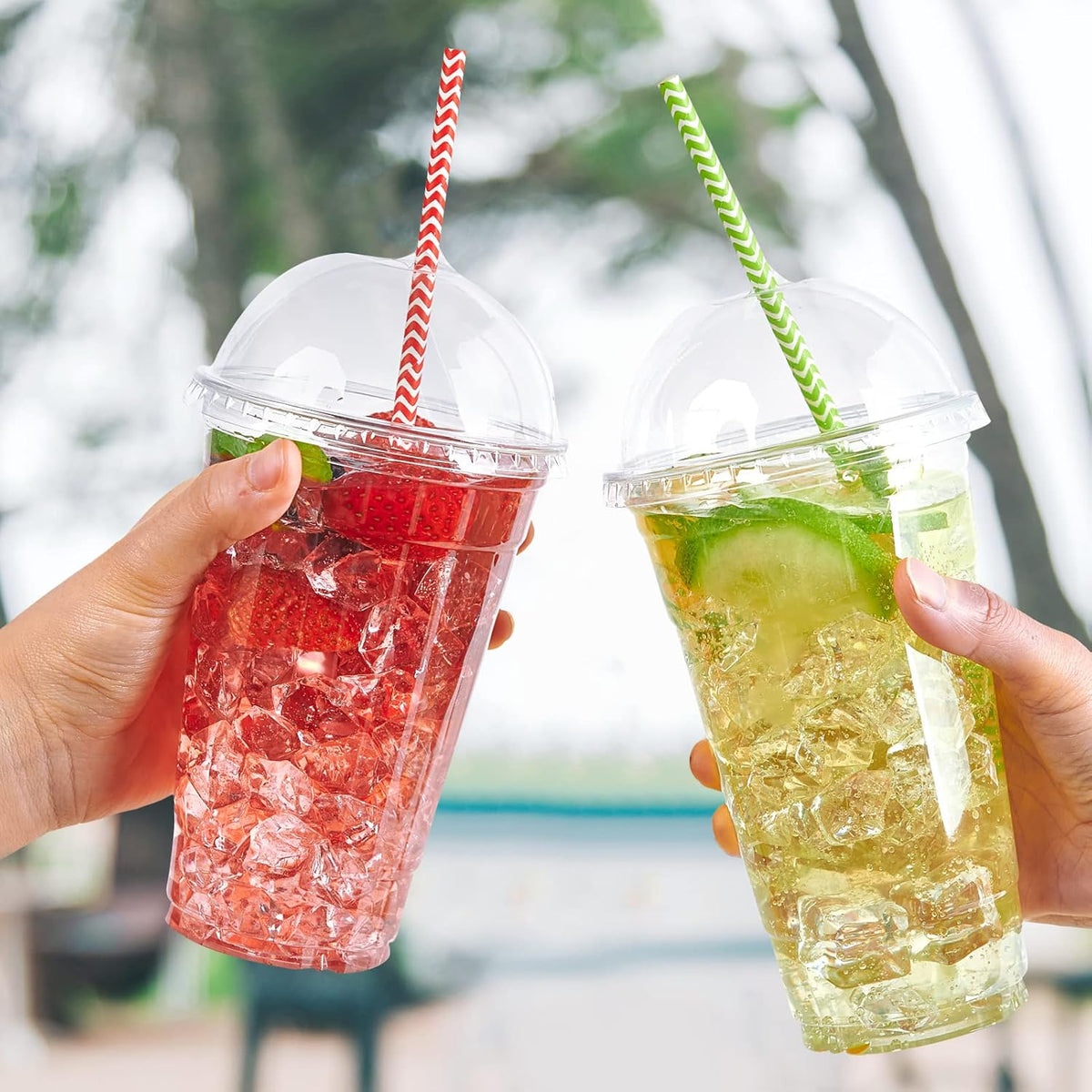 60 Sets 24 oz Clear Plastic Cups With Dome Lids