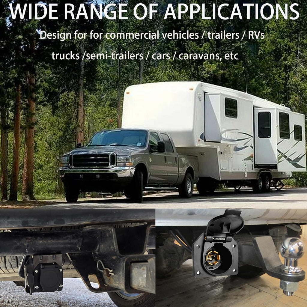 7 Way RV Trailer Light Connector Socket,7 Core Trailer Plug,7 Pin Truck Trailer Plug Quick Converter with Mounting