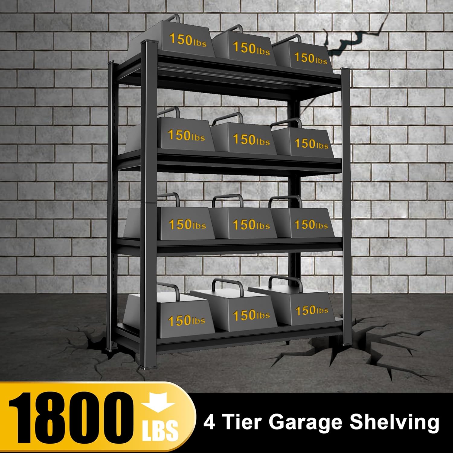 40" W Garage Shelving Heavy Duty, 1800LBS Loads Garage Storage Shelves Heavy Duty, 4-Tier Metal Shelving Units and