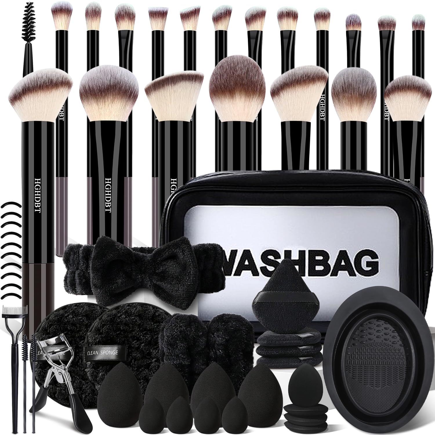 57Pcs Black Makeup Brushes Set Professional with Case Premium Synthetic for Foundation Concealer Blush Eye Shadow