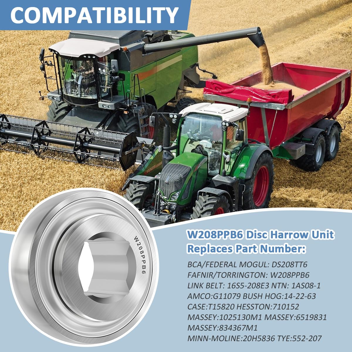 W208PPB6 Disc Harrow Bearing 1" Square Bore