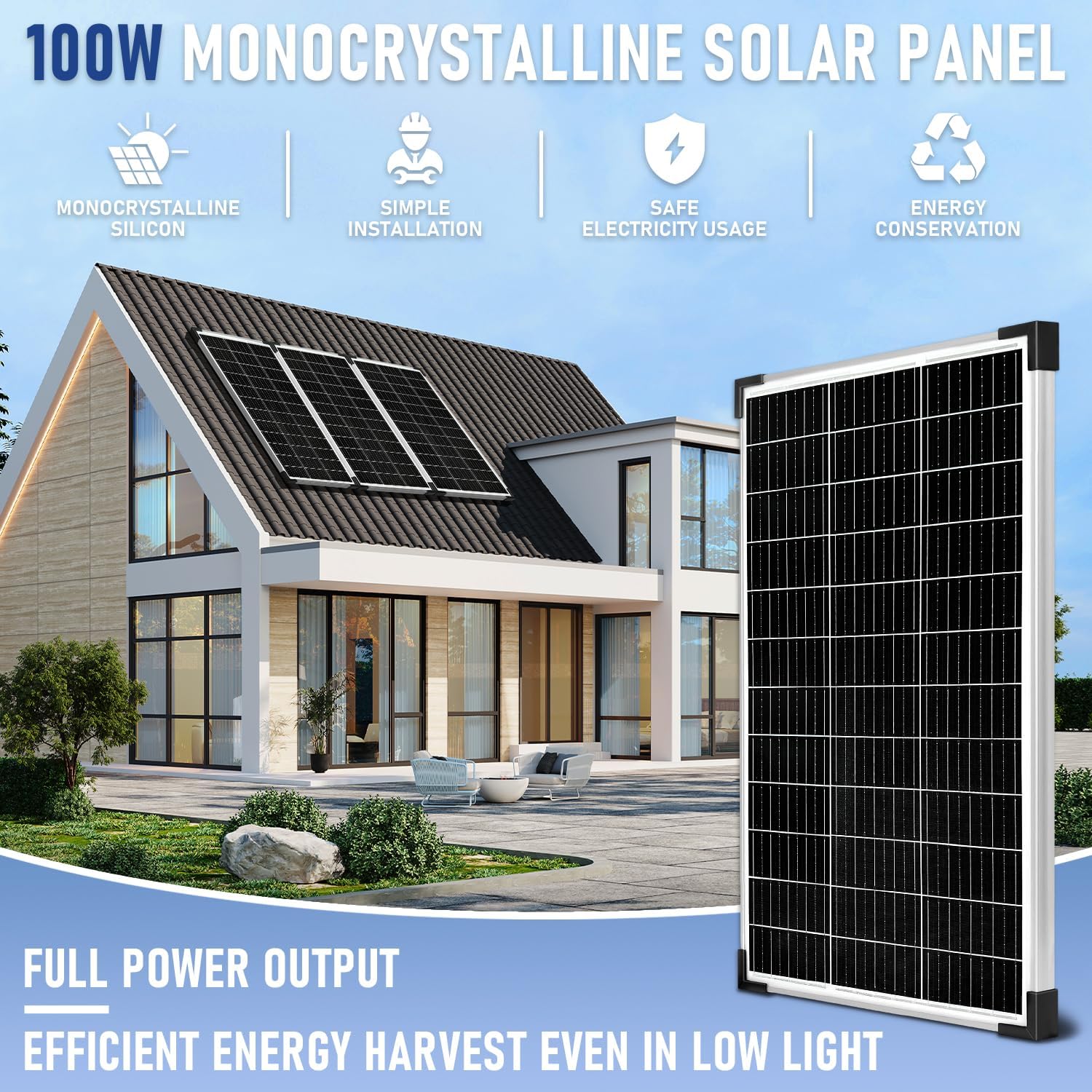 100W Solar Panel Kit 12V Battery Maintainer | Monocrystalline, with 20A Solar Charge Controller +16.4Ft Extension