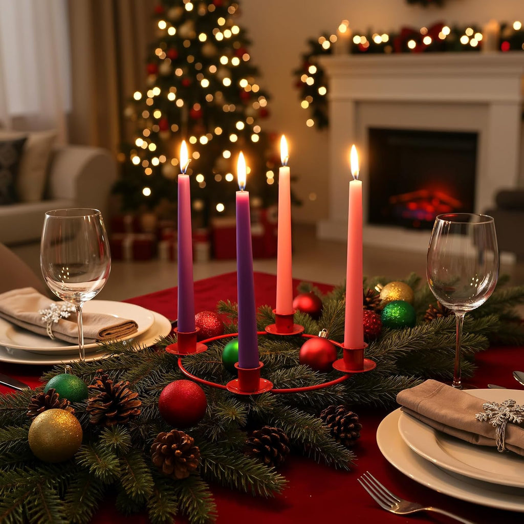 Christmas Advent Candle Holder 4 Candles Stand, Red, 2 Pcs