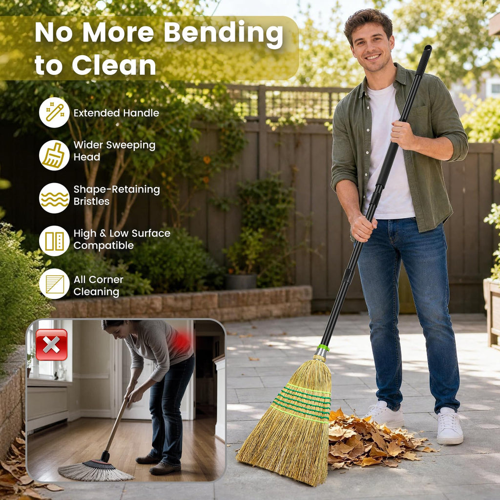 Heavy-Duty Corn Outdoor Broom with 54 Inch Long Handle