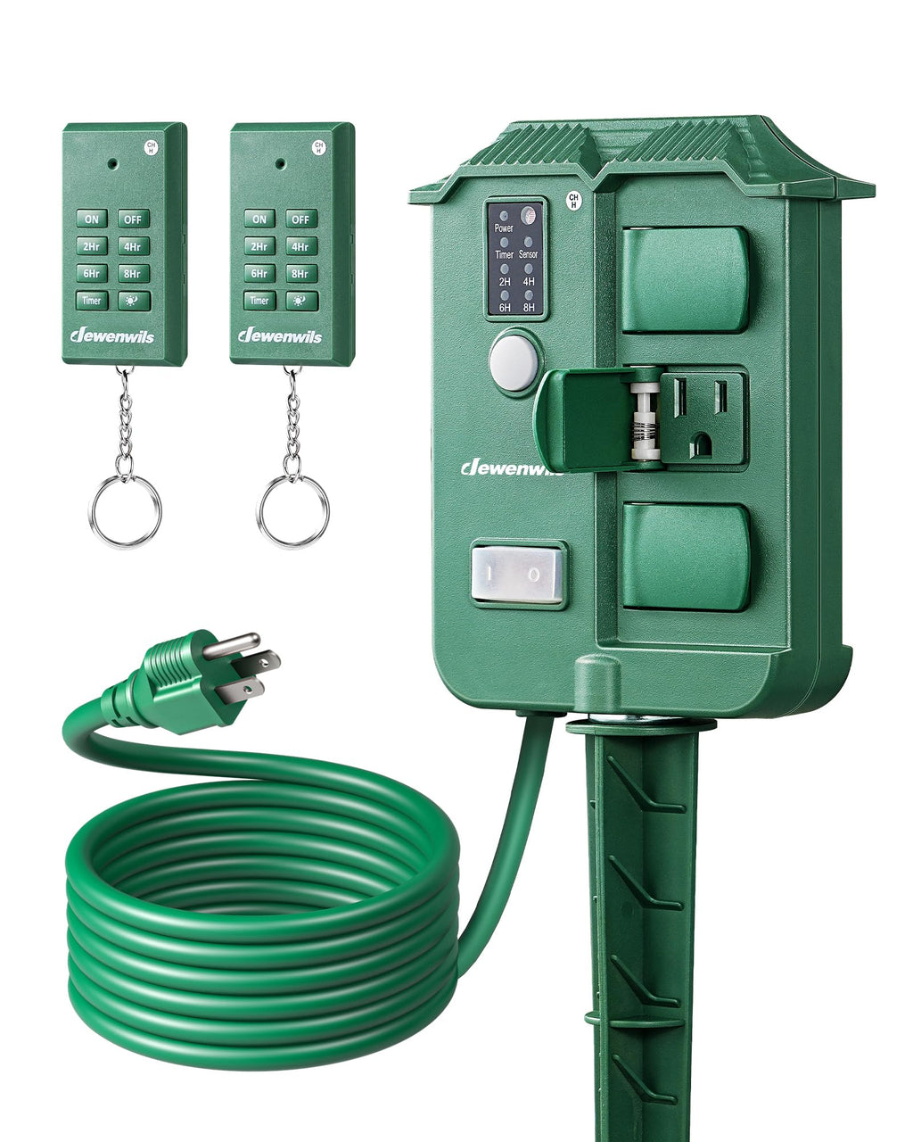 Outdoor Power Stake Timer, Dusk to Dawn Timer with 2 Remotes
