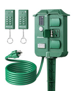 Outdoor Power Stake Timer, Dusk to Dawn Timer with 2 Remotes