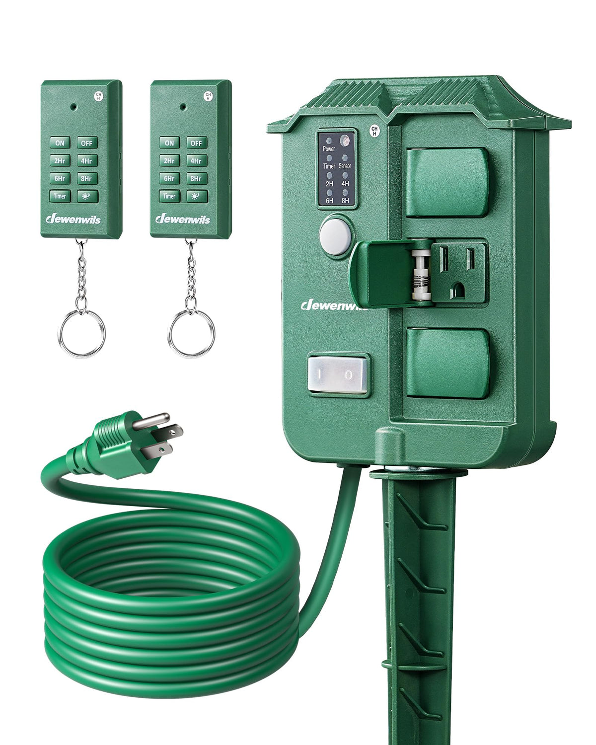 Outdoor Power Stake Timer, Dusk to Dawn Timer with 2 Remotes