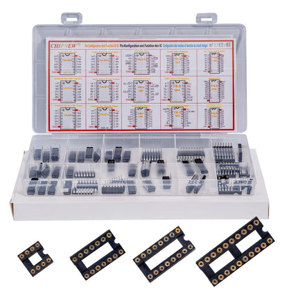 60Pcs 19-in-1: SN74LSxx Series Logic IC Assortment Kit+DIP Socket,15 Types 74LS00~74LS574 TTL, Low-Power Schottky Logic IC+4 Types DIP Socket(DIP8+DIP14+DIP16+DIP20)