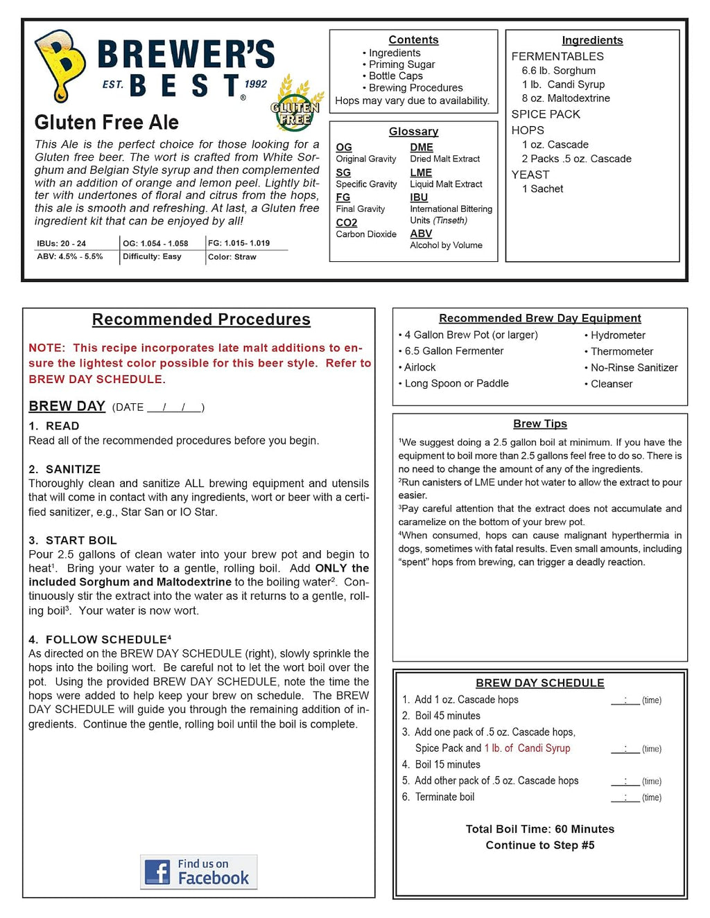 1009 - Home Brew Beer Ingredient Kit (5 Gallon), (Gluten Free Ale) Straw