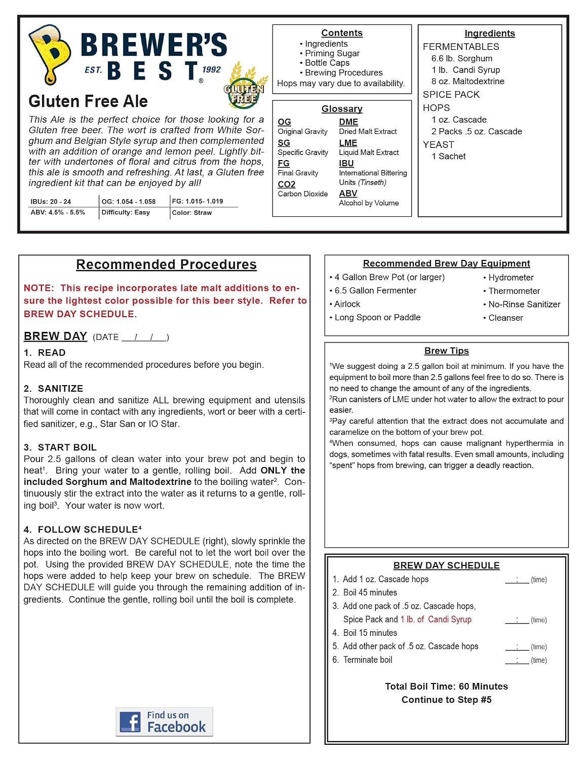 1009 - Home Brew Beer Ingredient Kit (5 Gallon), (Gluten Free Ale) Straw