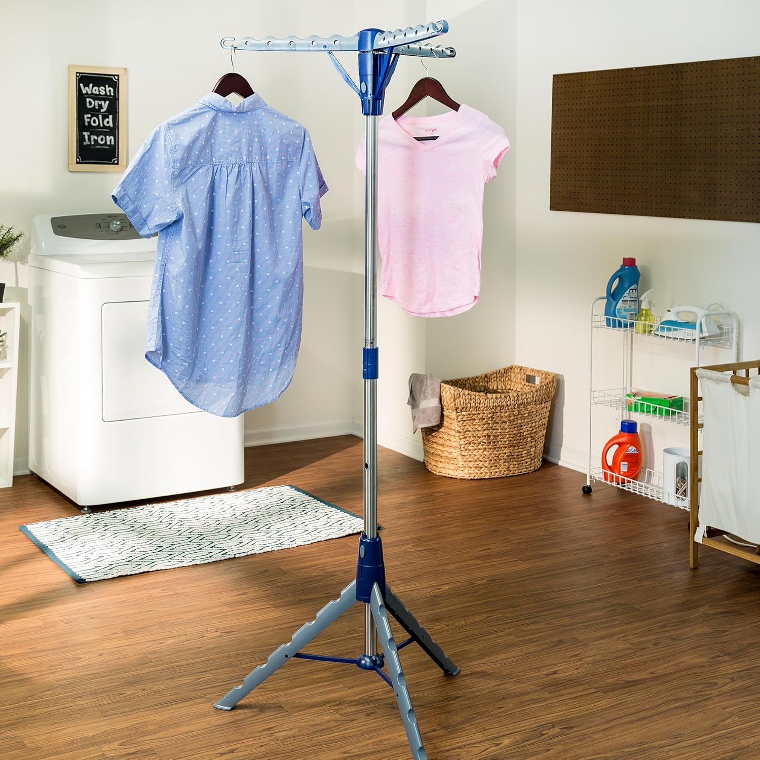 64-Inch Steel Tripod Clothes Drying Rack, Foldable Collapsible Laundry Stand with 3 Rotatable Arms, Holds 30 Hangers