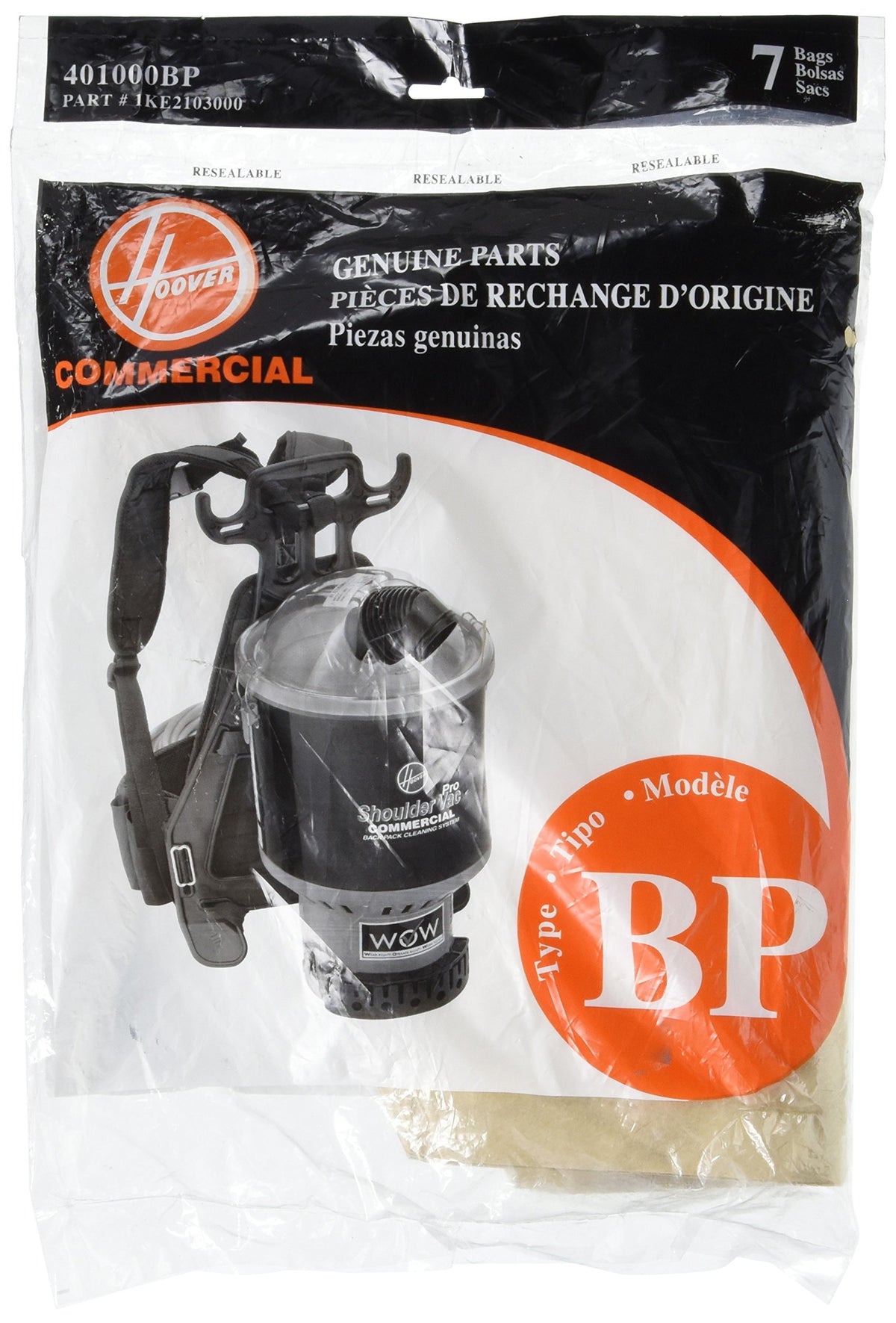 Hoover Vacuum Cleaner Bags for Backpack Models, Pack of 7, Tan, Type BP