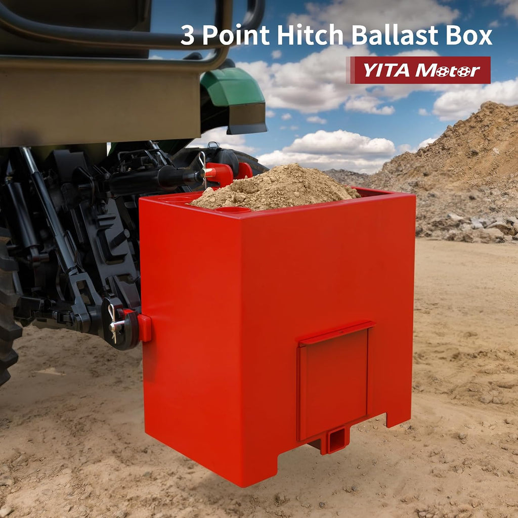 3 Point Hitch Ballast Box, 800 lbs Tractor Ballast Box with 2'' Quick Hitch Receiver for 3 Point Category 1 Tractors