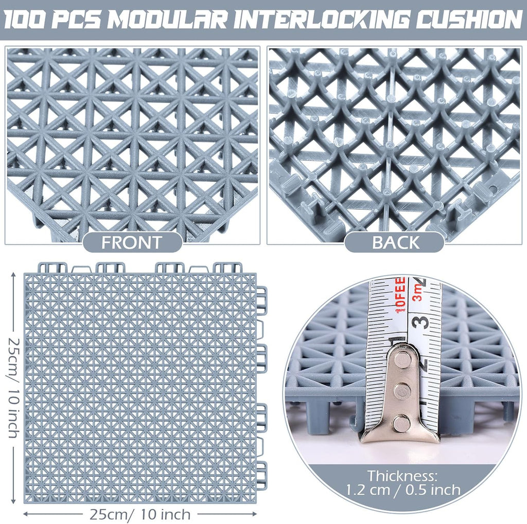 100 Pack Drainage Mats Interlocking Tiles 10" x 10" Rubber Floor Tiles Rubber Mats Non Slip Modular Interlocking