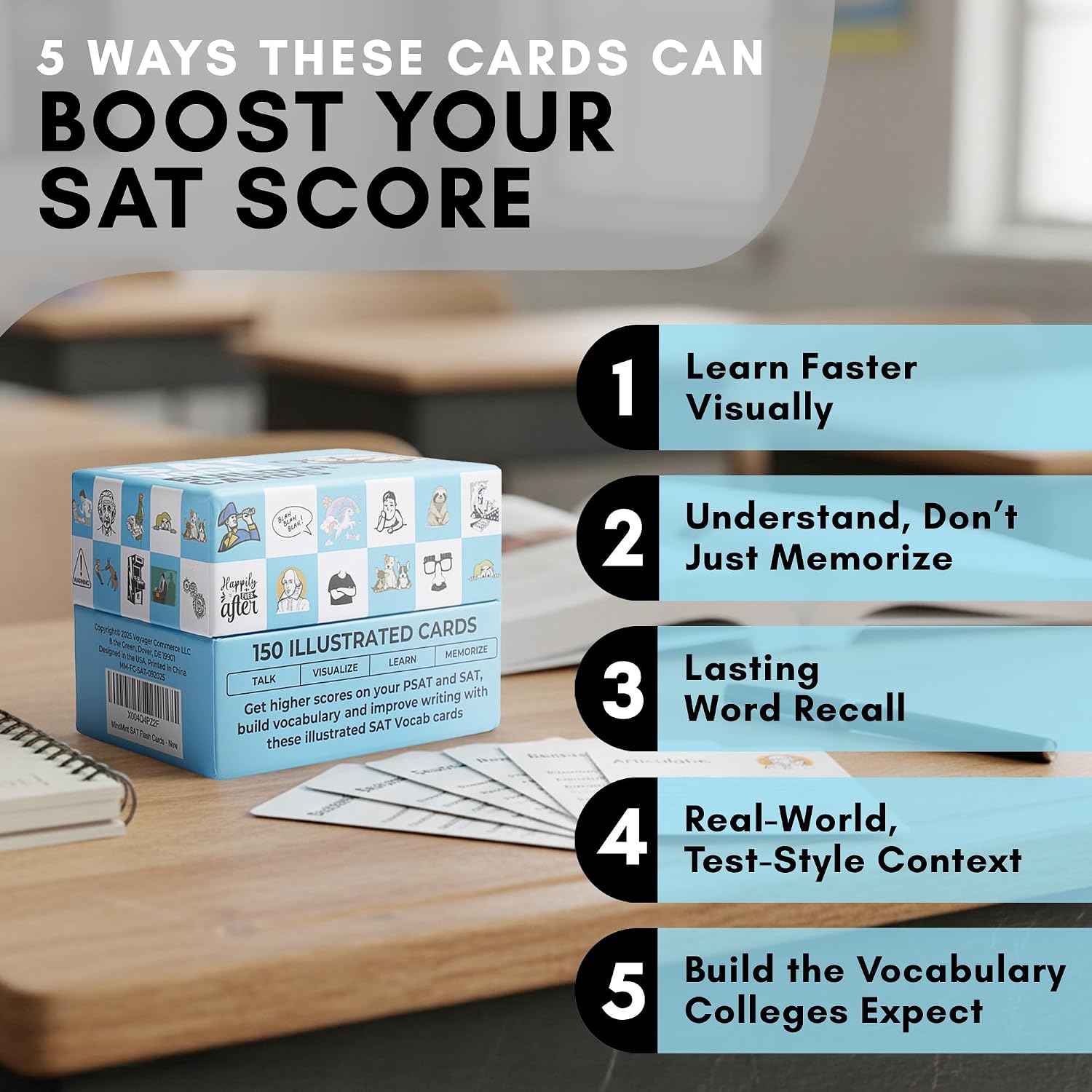 SAT Vocabulary Builder Flash Cards & Study Guide 2026 – 150 Visual Learning Vocab Flashcards for SAT Test Prep & PSAT