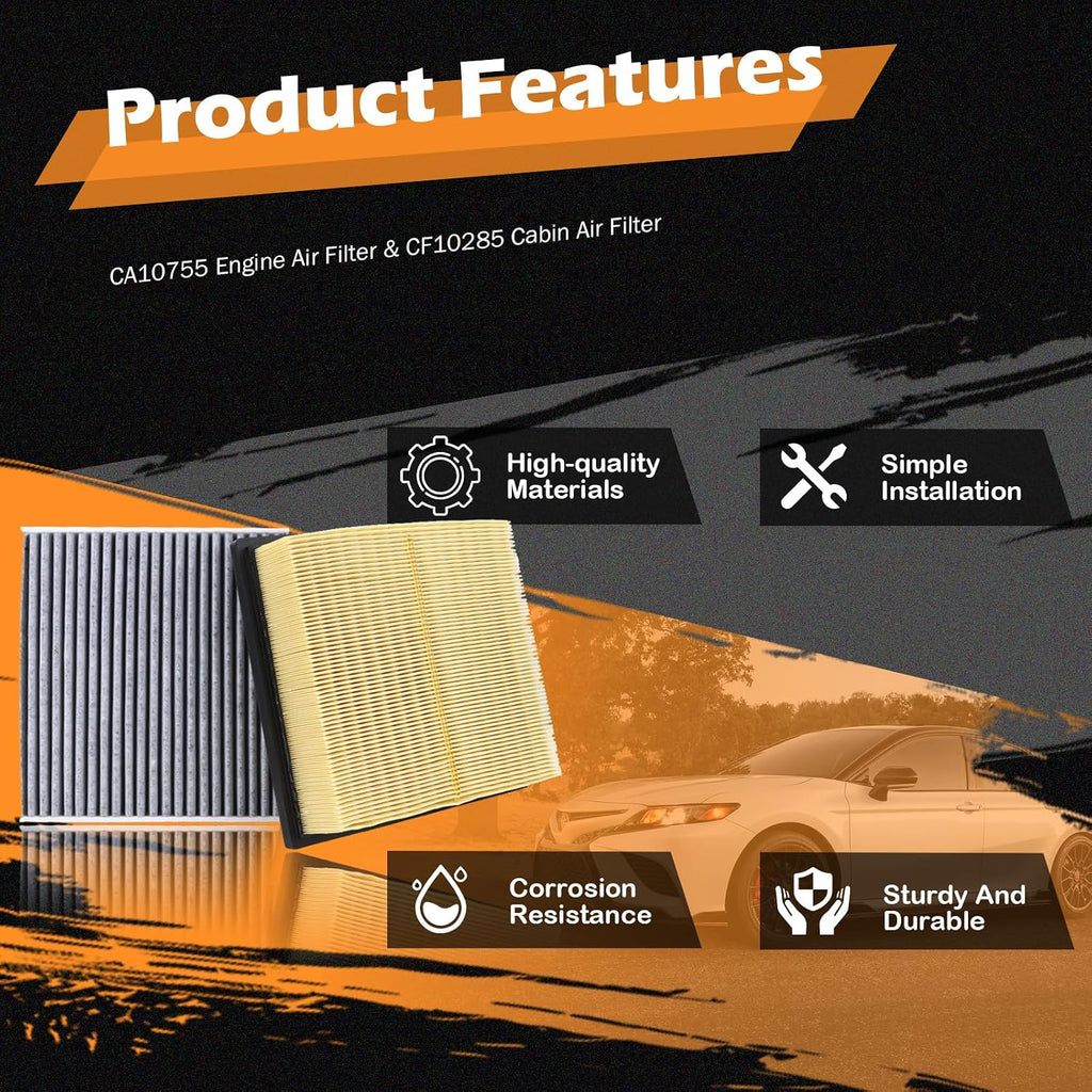 CA10755 Engine Air Filter & CF10285 Cabin Air Filter Fit for 2012-2017 Toyota Camry Non-Hybrid, 2013-2018 Avalon