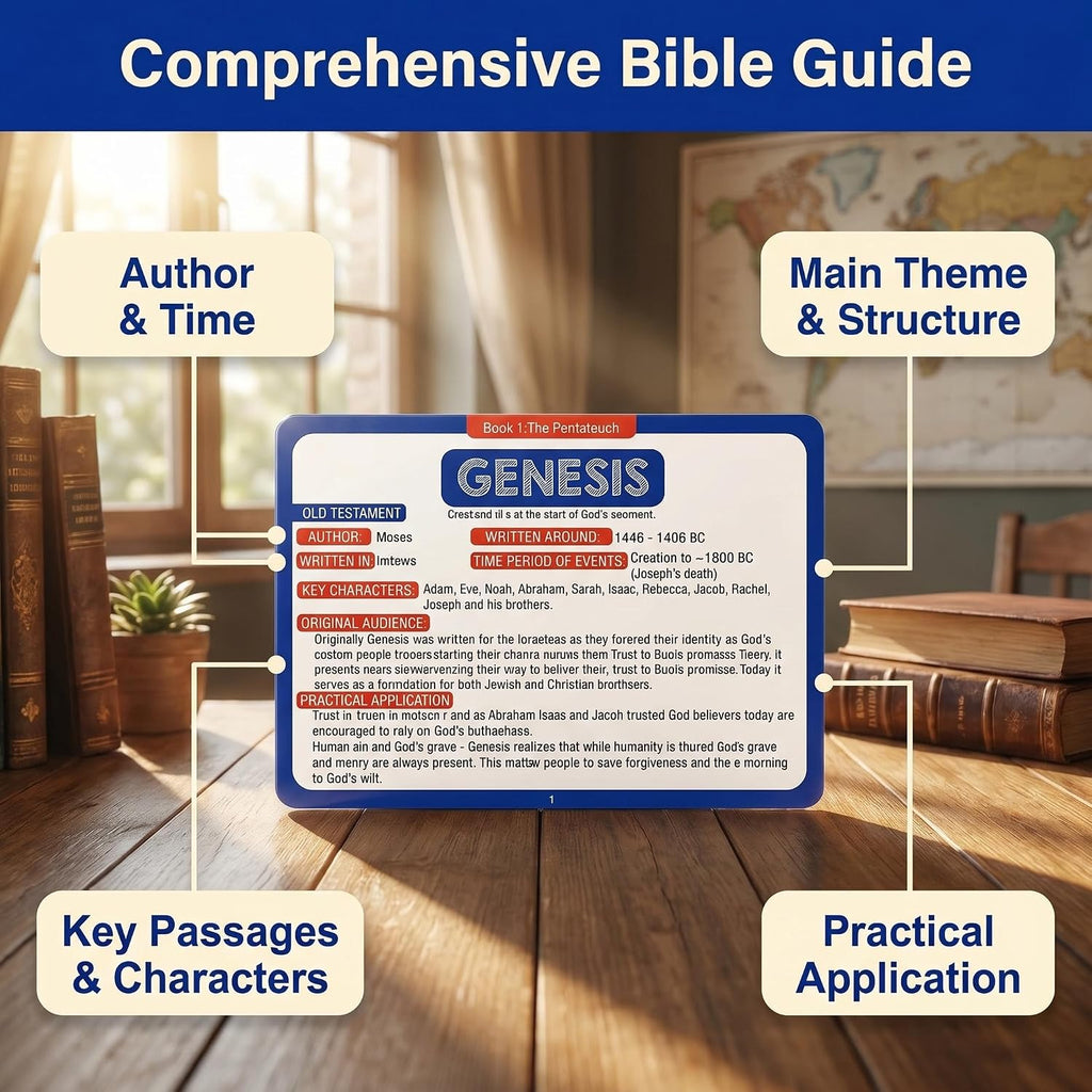 Bible 66 Books Flash Cards - Scripture Memory Cards with Key Verses, Book Summaries & Key Information - Christian